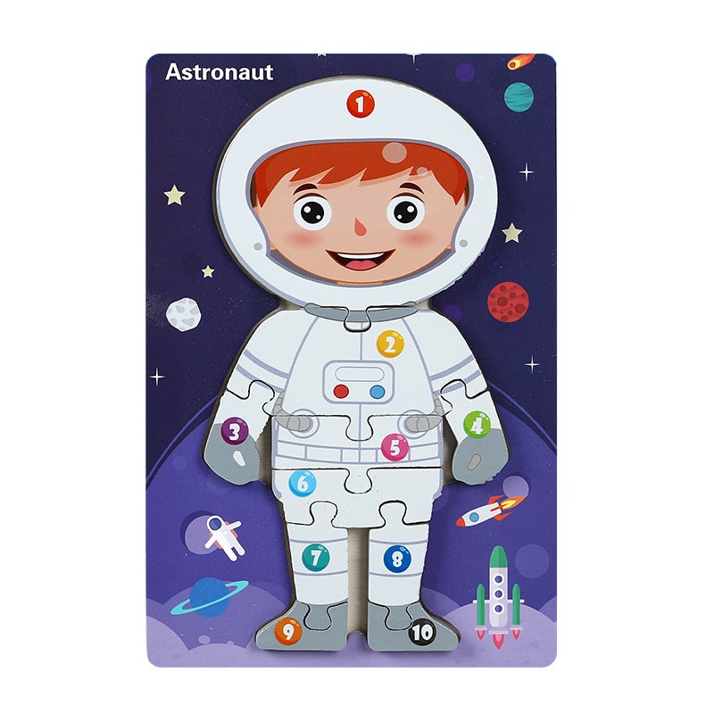 Wooden Animal Traffic Cognitive Cartoon Three-Dimensional Puzzle Toy Early Education Educational Children'S Big Block Matching Toy - Image 1